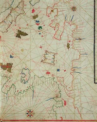 Peloponnesos ja Limnoksen saari, merenkulkukartasta, 1646 (muste vellum) (yksityiskohta 330939)